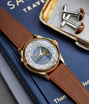 pre-owned Patek Philippe 5131J-014 World Time yellow gold enamel dial traveller watch for sale online A Collected Man London UK specialist rare watches