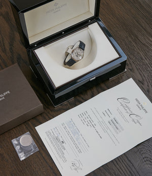 pre-owned Patek Philippe 5140G Perpetual Calendar moonphase white gold silver dial dress watch for sale online A Collected Man London UK specialist rare watches