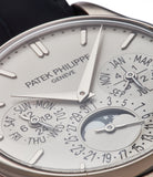 perpetual calendar Patek Philippe 5140G moonphase white gold silver dial pre-owned dress watch for sale online A Collected Man London UK specialist rare watches