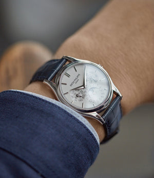 men's classic dress watch Patek Philippe Perpetual Calendar 5140G moonphase white gold silver dial pre-owned dress watch for sale online A Collected Man London UK specialist rare watches