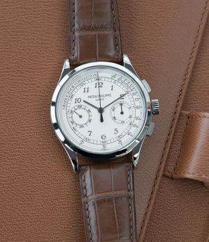 selling preowned Patek Philippe 5170G-001 grey gold dress Chronograph Pulsation Scale watch at A Collected Man London rare watch specialist in United Kingdom
