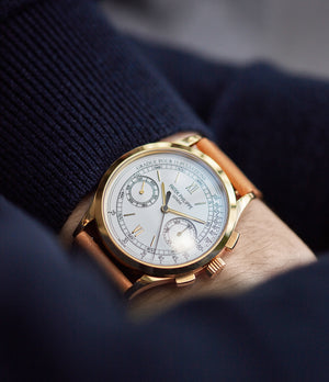 rare Patek Philippe 5170J-001 Chronograph yellow gold dress pre-owned watch for sale online at A Collected Man London UK specialist of rare watches