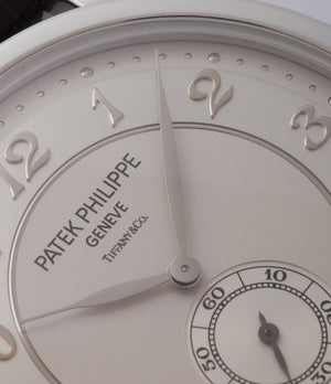 Tiffany dial Patek Philippe Calatrava 5196P-001 manual-winding platinum pre-owned watch for sale online at A Collected Man London UK specialist of rare watches