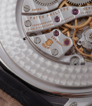 Geneva seal Patek Philippe Calatrava 5196P-001 Tiffany-signed manual-winding platinum pre-owned watch for sale online at A Collected Man London UK specialist of rare watches
