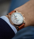 on the wrist Patek Philippe 5270R Grand Complications Perpetual Calendar Chronograph rose gold dress watch for sale online at A Collected Man London UK specialist of rare watches