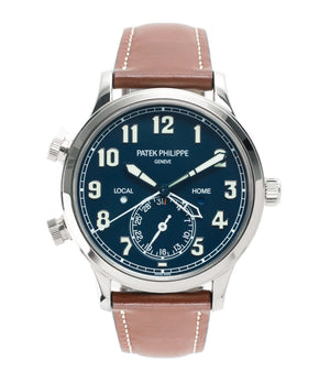 buy Patek Philippe 5524G-001 pilot travel-time white gold watch online at A Collected Man London specialist retailer of rare watches
