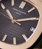 Nautilus 5711 Patek Philippe brown dial rose gold dress watch for sale online at A Collected Man London UK specialist of rare watches