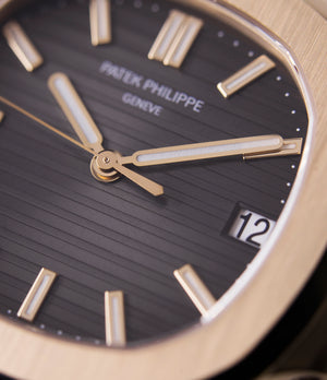 Nautilus 5711 Patek Philippe brown dial rose gold dress watch for sale online at A Collected Man London UK specialist of rare watches