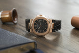 Patek Philippe Nautilus 5711 rose gold dress watch chocolate brown dial for sale online at A Collected Man London UK specialist of rare watches