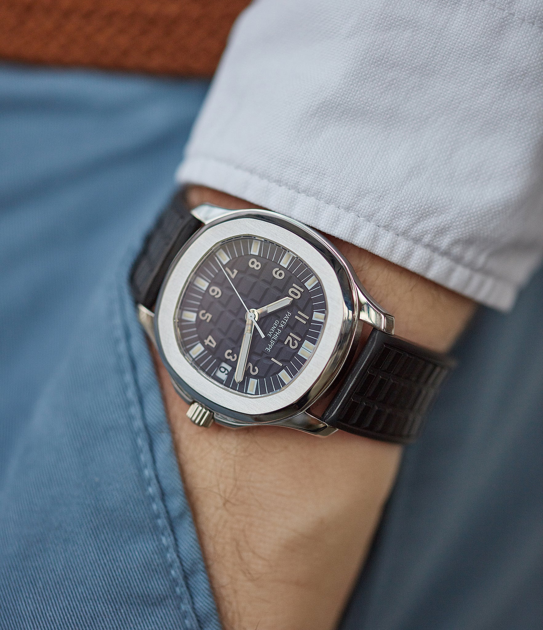 men's luxury sport watch Patek Philippe Aquanaut 5065A steel watch full set for sale online at A Collected Man London UK specialist of rare watches