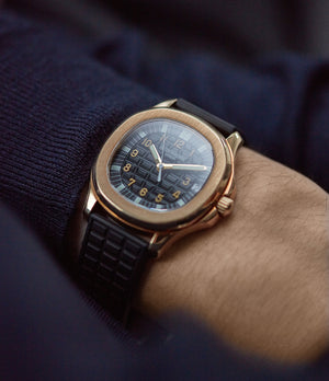 find pre-owned Patek Philippe Aquanaut 5065J yellow gold luxury sport watch for sale online at A Collected Man London UK specialist of rare watches