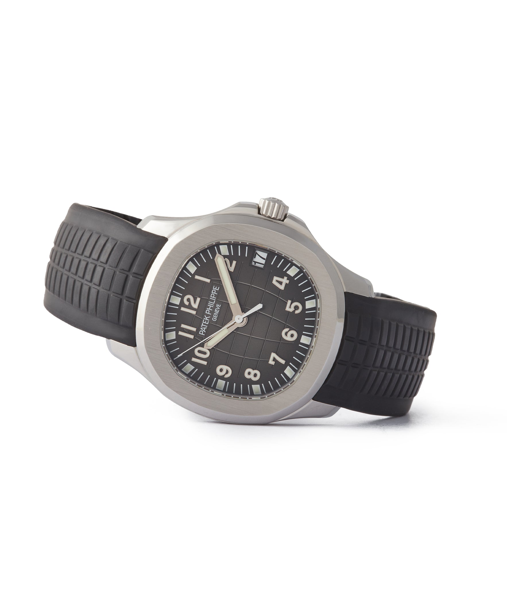 side-shot rare Patek Philippe Aquanaut 5165A-001 pre-owned steel 38mm sports dress watch for sale online A Collected Man London UK specialist of rare watches