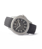 side-shot buying pre-owned Patek Philippe Aquanaut 5167A-001 double Tiffany-signed luxury sports watch for sale online A Collected Man London UK specialist rare watches
