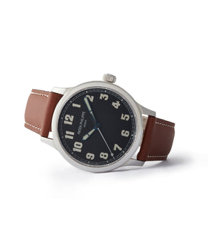 side-shot 5522A Patek Philippe Calatrava Pilot's time-only pre-owned watch for sale online at A Collected Man London UK specialist 