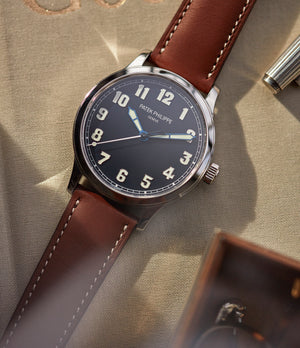 vintage-inspired Patek Philippe Calatrava Pilot's 5522A-001 time-only pre-owned watch for sale online at A Collected Man London UK specialist 