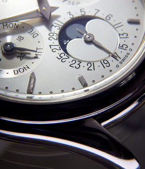 Dial close up | White Gold Patek Philippe Perpetual Calendar 3940G-017  preowned watch at A Collected Man London
