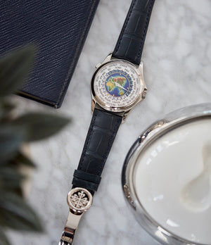 5131 Patek Philippe World Time enamel dial white gold watch for sale online at A Collected Man London UK specialist of rare watches