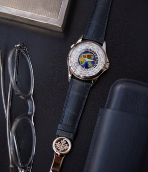 world map Patek Philippe World Time 5131G enamel dial white gold watch for sale online at A Collected Man London UK specialist of rare watches