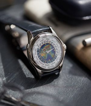 men's luxury dress watch Patek Philippe World Time 5131G enamel dial white gold watch for sale online at A Collected Man London UK specialist of rare watches