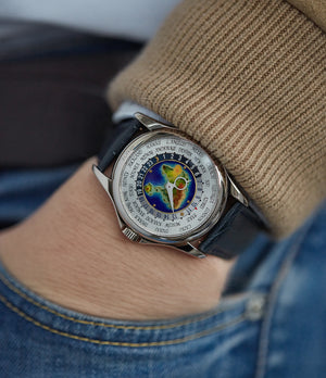 World Time 5131G Patek Philippe enamel dial white gold watch for sale online at A Collected Man London UK specialist of rare watches