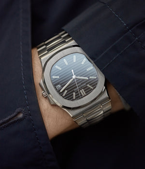 men's luxury wristwatch Patek Philippe Nautilus 3711/1G-001 white gold pre-owned watch for sale online at A Collected Man London UK specialist of rare watches