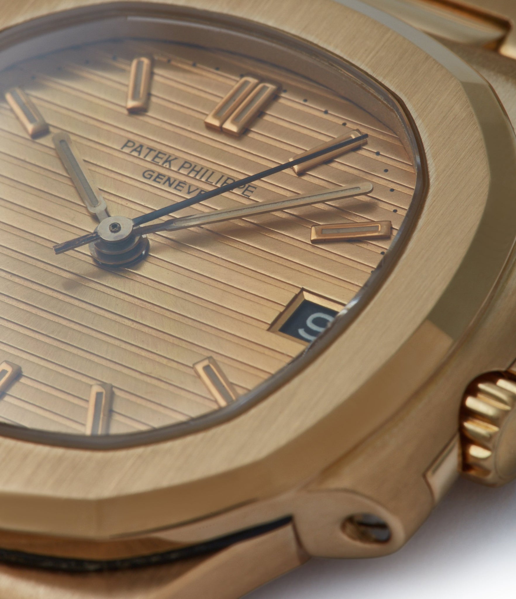 yellow gold dial Patek Philippe Nautilus Ref. 3800-001J dark date disc luxury sports watch for sale online A Collected Man London UK specialist rare watches