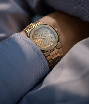 Patek Philippe Nautilus Ref. 3800-001J yellow gold dark date disc luxury sports watch for sale online A Collected Man London UK specialist rare watches