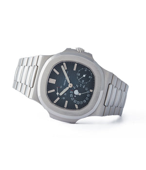 side-shot rare Patek Philippe Nautilus 5712/1A-001 steel moon phase luxury sports watch for sale online A Collected Man London UK specialist rare watches