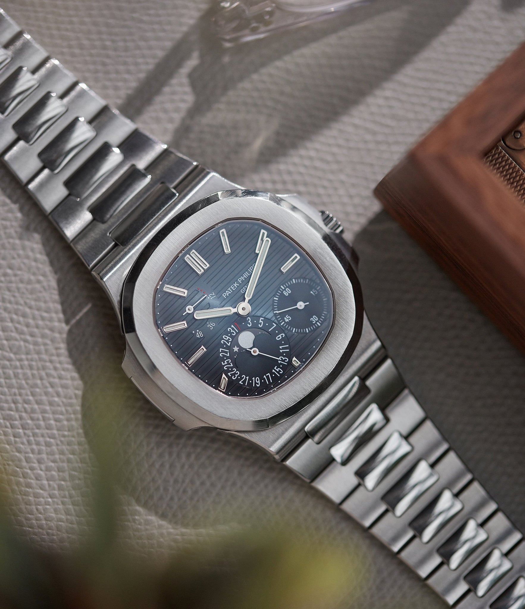 second-hand Patek Philippe Nautilus 5712/1A-001 steel moon phase luxury sports watch for sale online A Collected Man London UK specialist rare watches