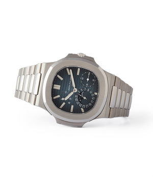 side-shot pre-owned Patek Philippe Nautilus Moon Phase 5712/1A-001 steel pre-owned watch for sale online at A Collected Man London UK specialist of rare watches