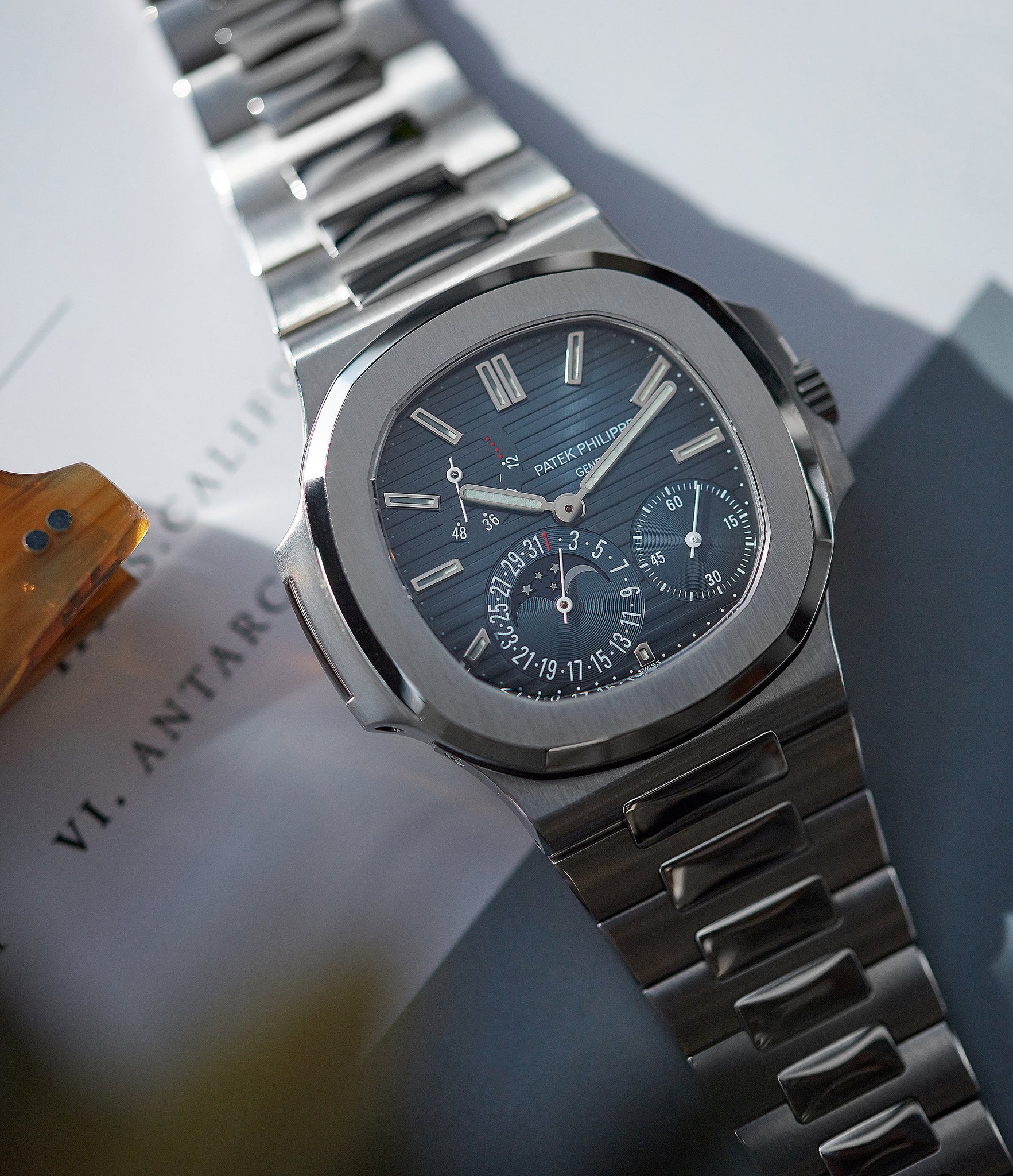 selling Patek Philippe Nautilus Moon Phase 5712/1A-001 steel pre-owned watch for sale online at A Collected Man London UK specialist of rare watches