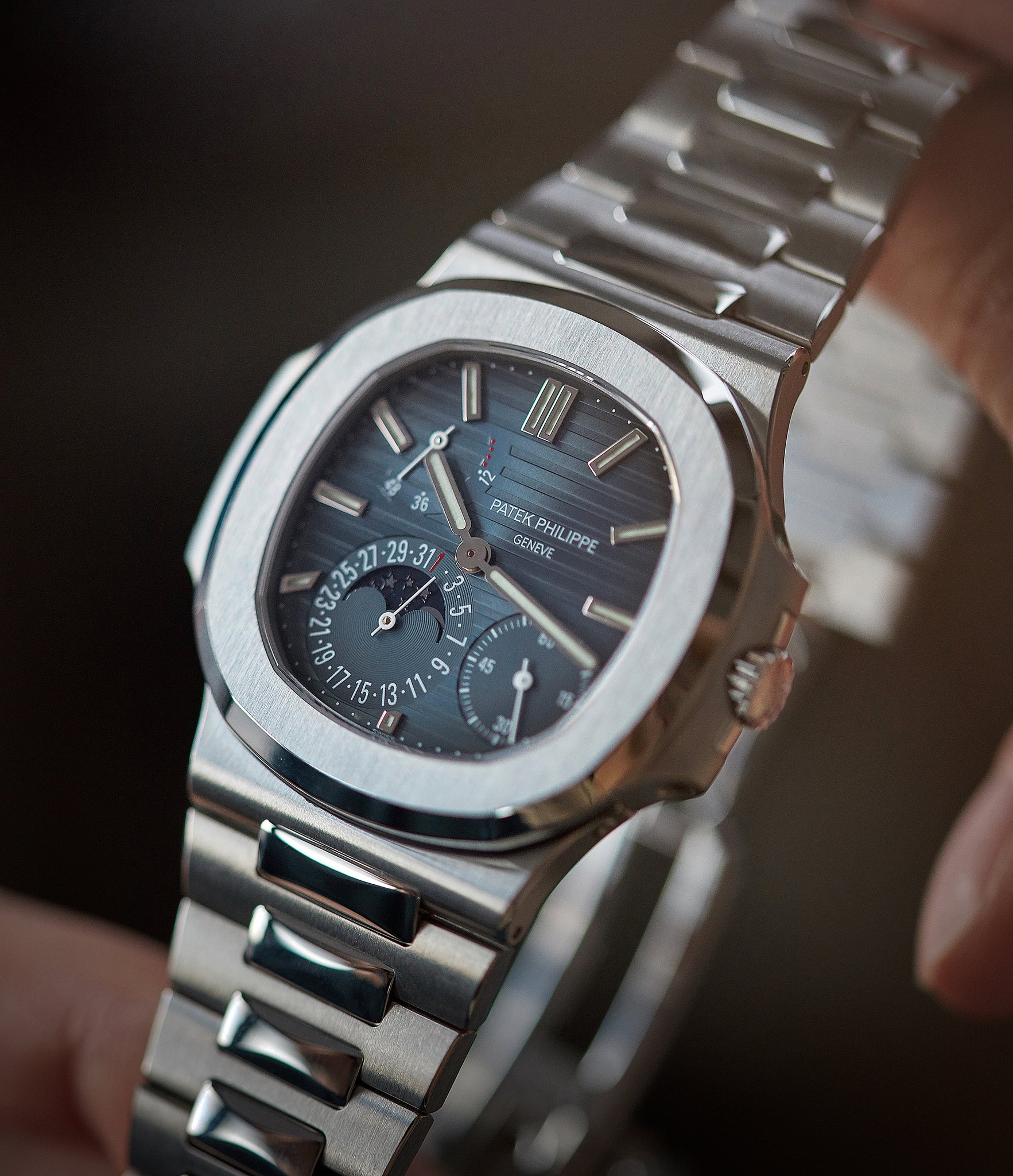 5712 Patek Philippe Nautilus Moon Phase steel pre-owned watch for sale online at A Collected Man London UK specialist of rare watches