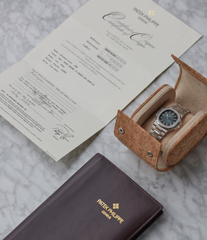 full set Patek Philippe Nautilus 5800/1A-001 steel sport pre-owned watch for sale online at A Collected Man London UK specialist of rare watches