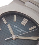 The ‘ridged’ blue dial includes all the traditional indications of a time-only watch, with applied hour-markers and Nautilus hands (with luminescent inserts)