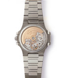 The reference 5800/1A-001 is powered by Patek Philippe’s in-house calibre 330 SC, visible through the sapphire display-back