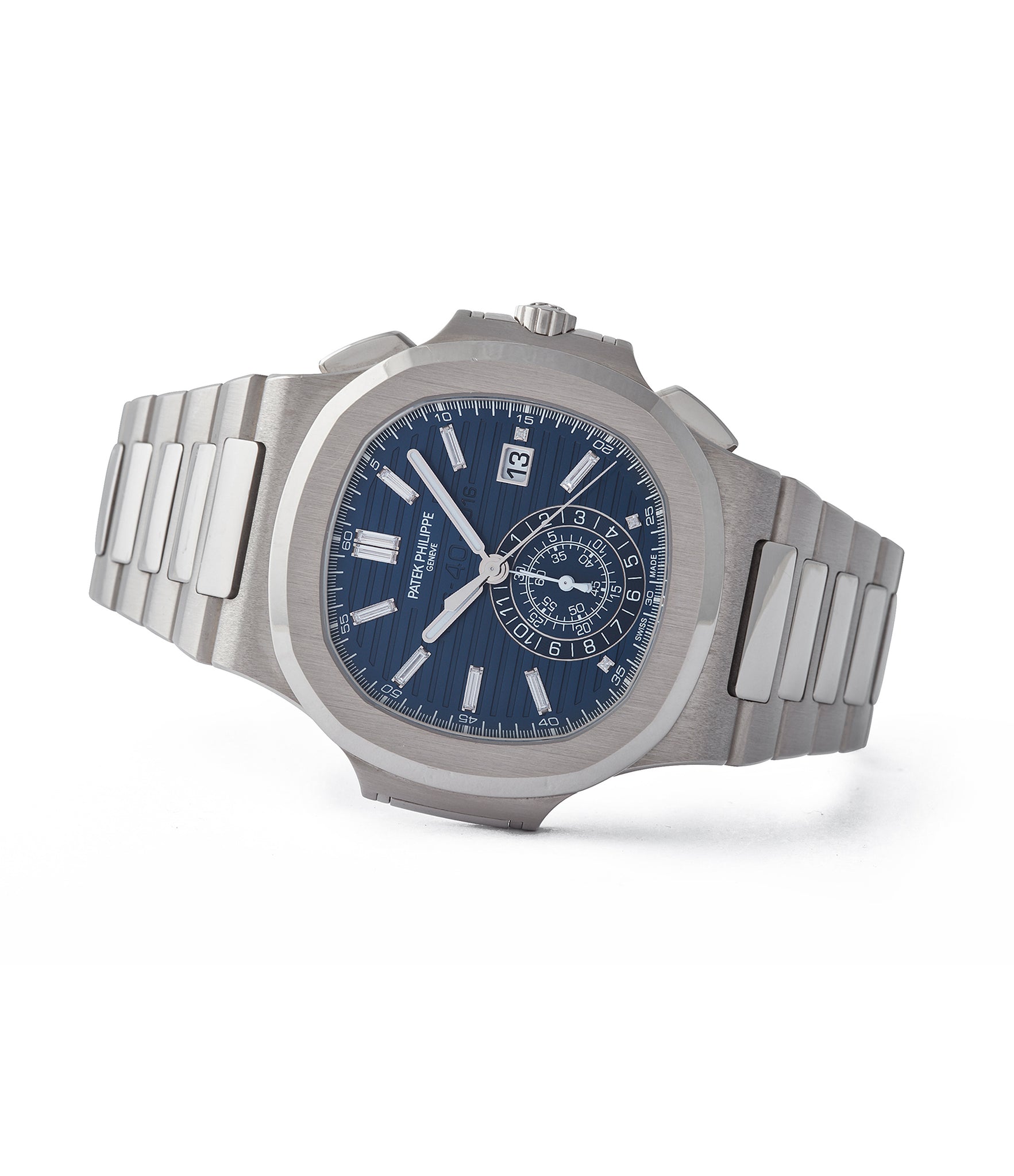 side-shot collecting Patek Philippe 40th Anniversary Nautilus 5976/1G-001 Limited Edition white gold sports pre-owned watch for sale online A Collected Man London