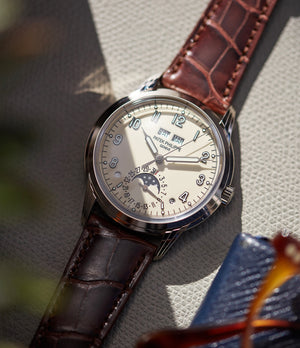 buy pre-owned Patek Philippe 5320G-001 Perpetual Calendar white gold watch for sale online at A Collected Man London UK specialist of rare watches