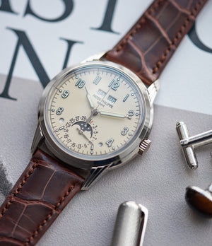 men's classic wristwatch Patek Philippe 5320G-001 Perpetual Calendar white gold watch for sale online at A Collected Man London UK specialist of rare watches