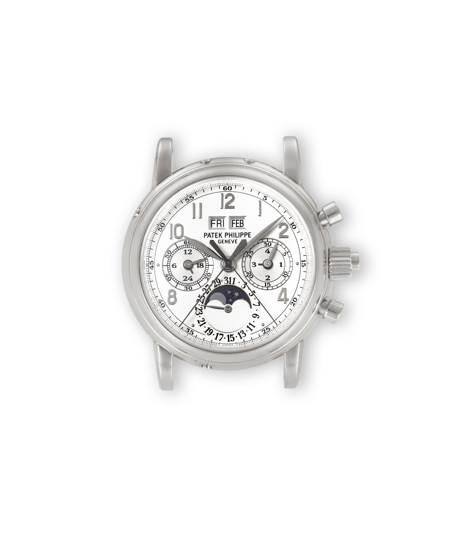 Front dial case | Patek Philippe | Split Seconds Chronograph | 5004 | White Gold | Available worldwide at A Collected Man