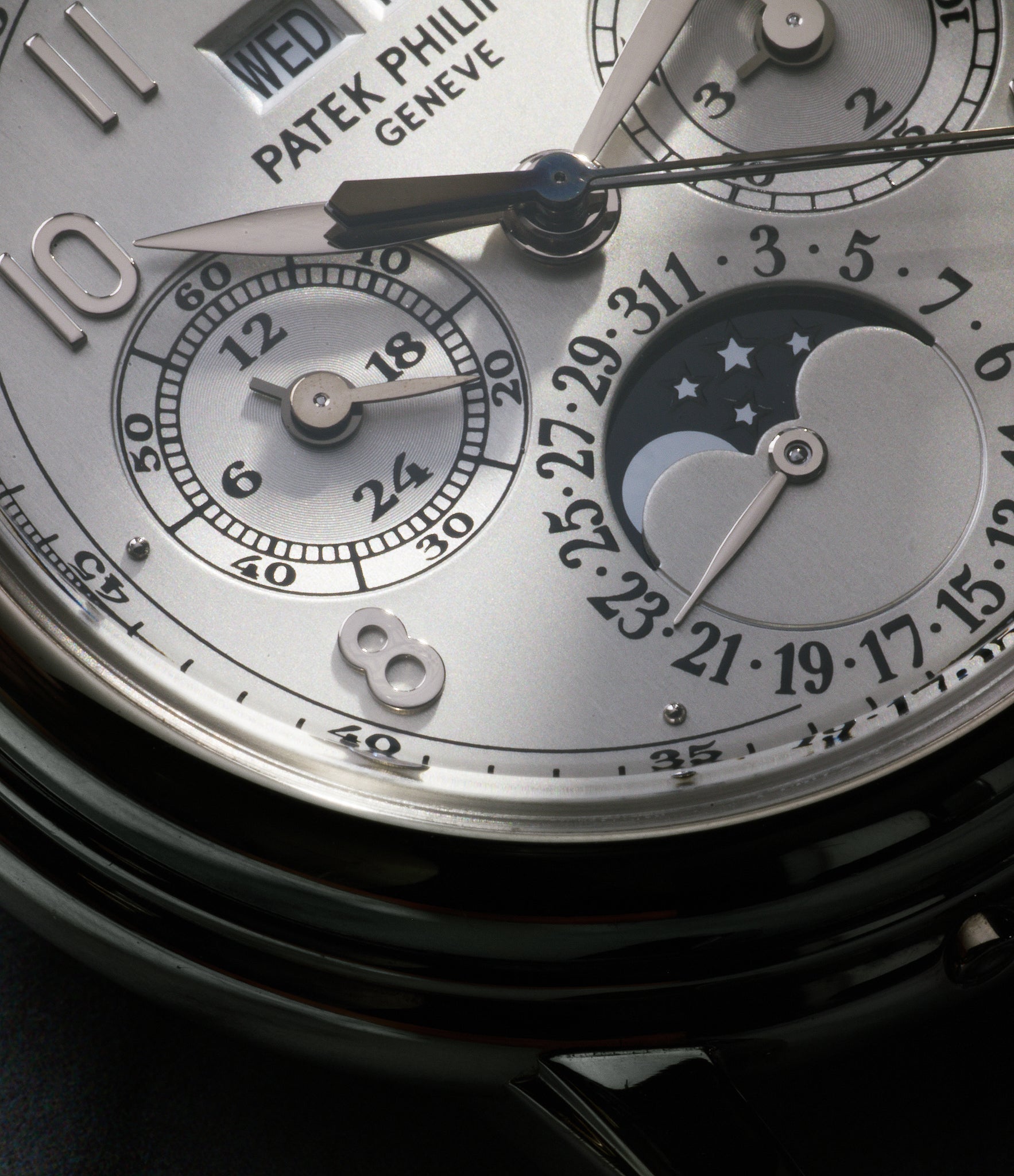 Front dial close up | Patek Philippe | Split Seconds Chronograph | 5004 | White Gold | Available worldwide at A Collected Man
