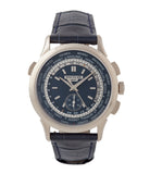 buy Patek Philippe Complications World Time Chronograph 5930G-001 white gold pre-owned watch blue dial for sale online at A Collected Man London