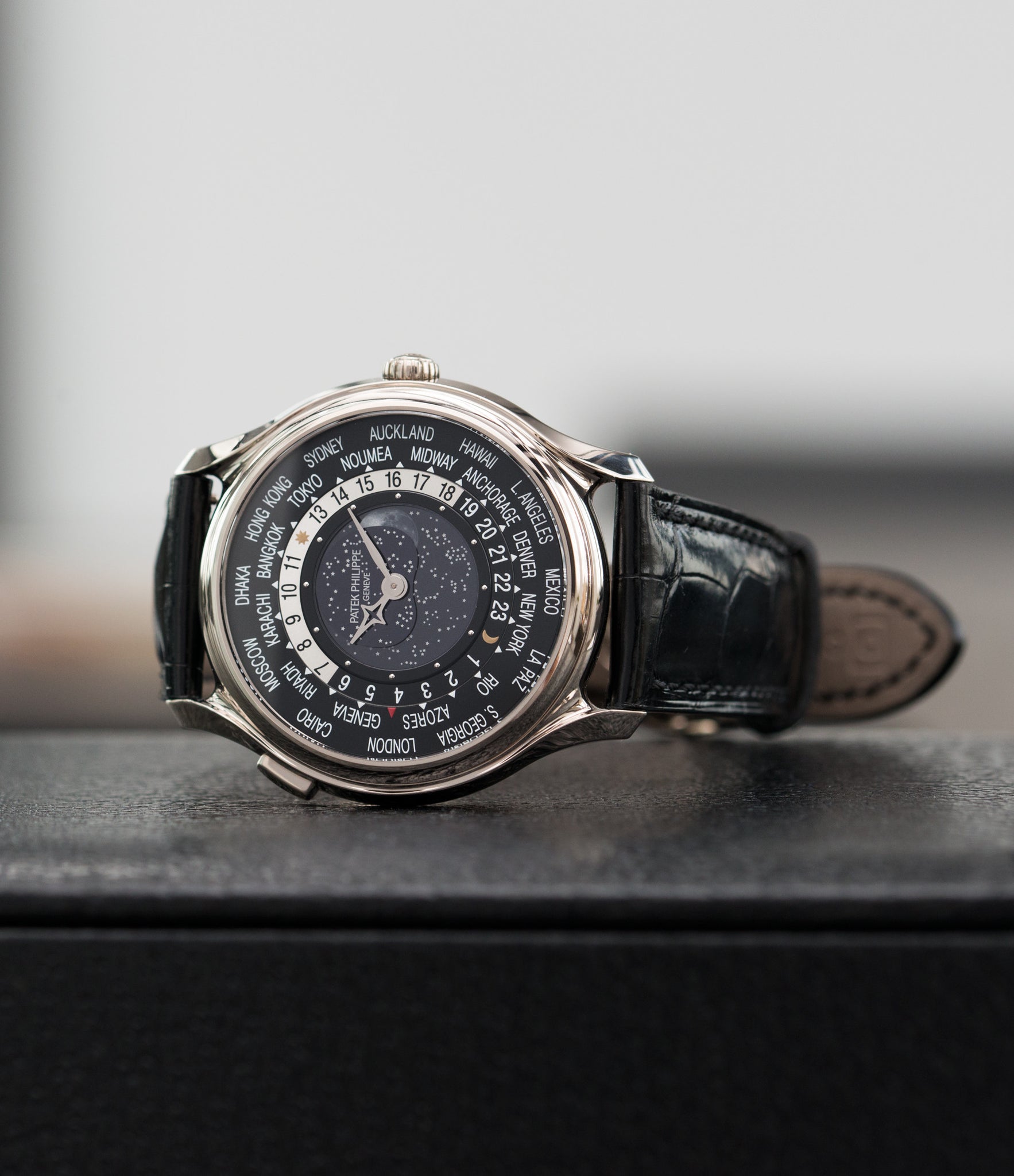 rare Patek Philippe Worldtimer Moonphase 5575G 175th Anniversary white gold preowned dress watch for sale online at A Collected Man London rare watch specialist