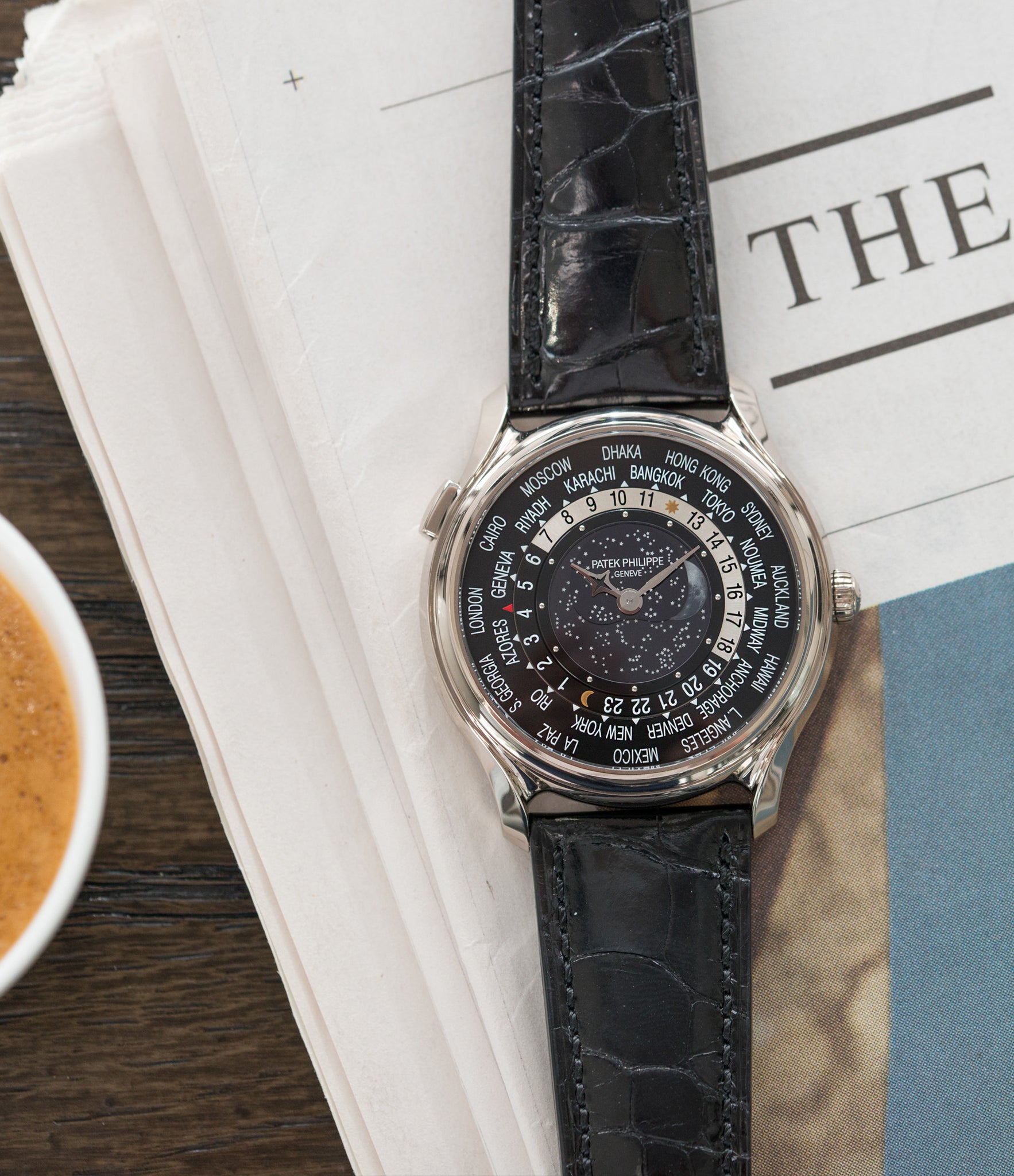 worldtimer Patek Philippe Moonphase 5575G 175th Anniversary white gold preowned dress watch for sale online at A Collected Man London rare watch specialist