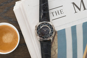 Patek Philippe Worldtimer Moonphase 5575G 175th Anniversary white gold preowned dress watch for sale online at A Collected Man London rare watch specialist