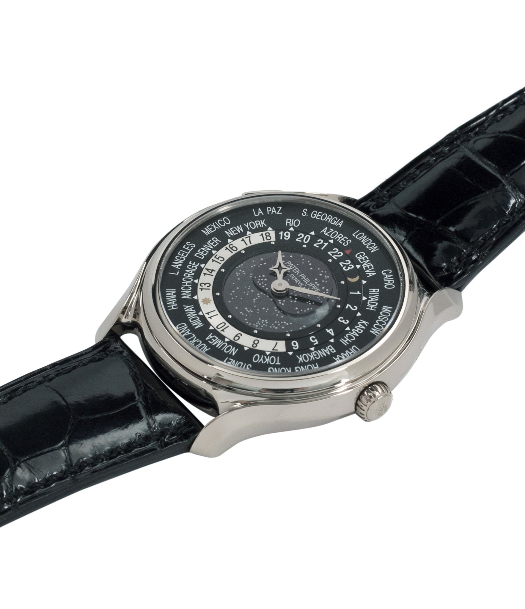 buy preowned Patek Philippe Worldtimer Moonphase 5575G 175th Anniversary white gold dress watch for sale online at A Collected Man London rare watch specialist
