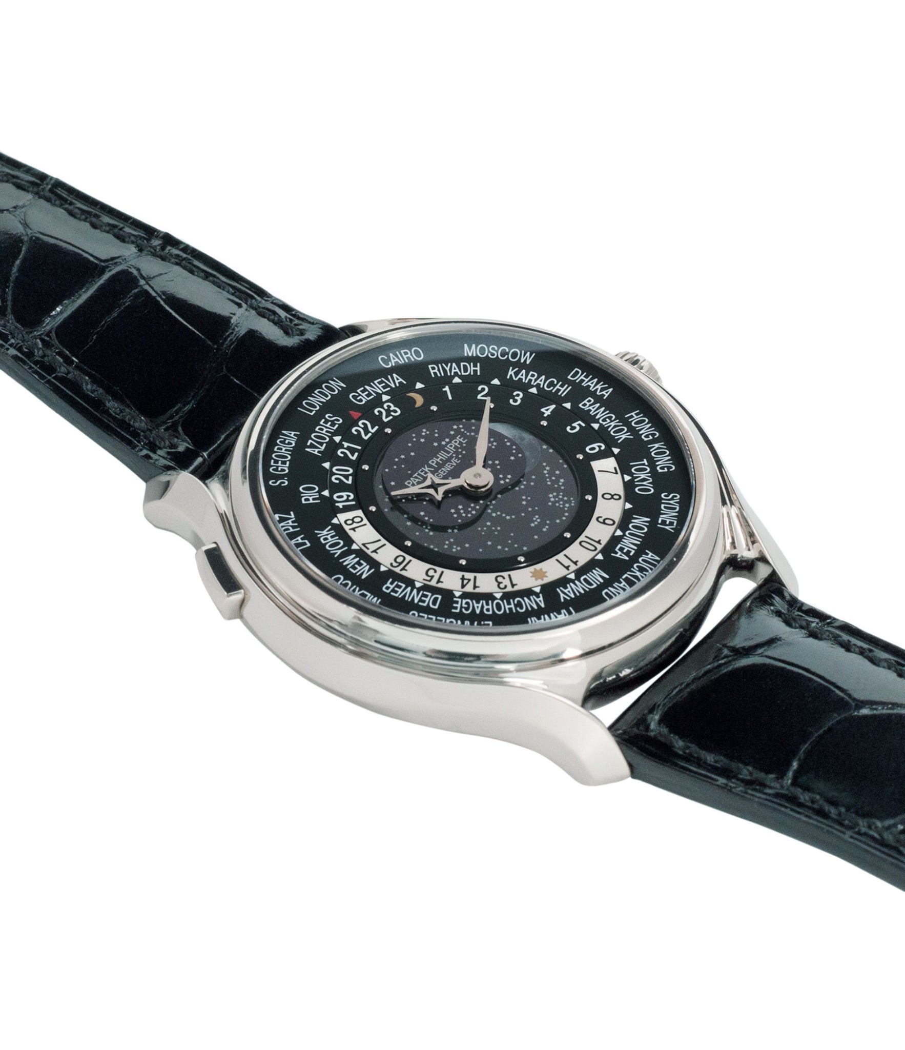 selling Patek Philippe Worldtimer Moonphase 5575G 175th Anniversary white gold preowned dress watch for sale online at A Collected Man London rare watch specialist