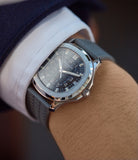 on the wrist Patek Philippe Aquanaut 5065/1A-010 Jumbo steel sport pre-owned watch for sale online at A Collected Man London UK specialist of rare watches