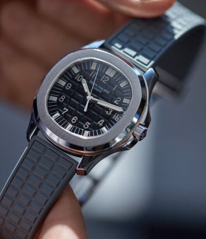 hands-on with Patek Philippe Aquanaut 5065/1A-010 Jumbo steel sport pre-owned watch for sale online at A Collected Man London UK specialist of rare watches