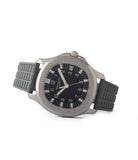 side-shot steel Patek Philippe Aquanaut 5065/1A-010 Jumbo sport pre-owned watch for sale online at A Collected Man London UK specialist of rare watches