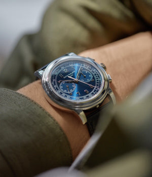 blue dial Patek Philippe 5070P Saatchi Limited Edition platinum pre-owned watch for sale online A Collected Man London UK specialist of rare watches